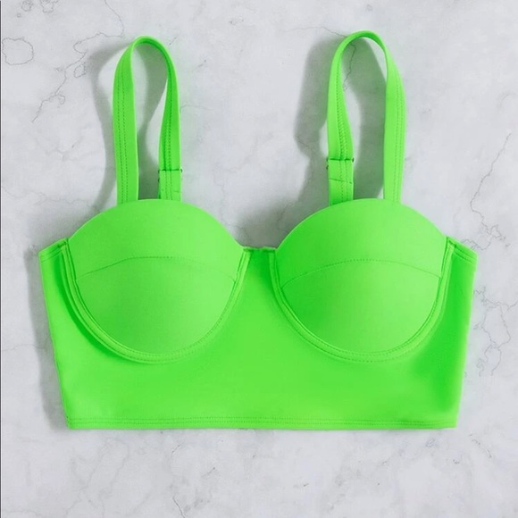 💚LOT OF 3 NWT & EUC 1980’s STYLE SWIMSUIT BIKINI TOPS NEON GREEN CORSET - Picture 2 of 8